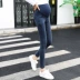 Bà bầu quần jeans mùa thu đông 2018 mới mẹ bầu bà bầu quần mùa đông cộng với nhung dày nâng bụng mặc quần bà bầu yếm jean đẹp cho bà bầu Phụ nữ mang thai quần / quần bụng