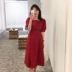 Ai mặc đẹp-tìm-và-đẹp-puffy cổ tay-tay đầm trong Hàn Quốc Hans chic retro ngọt-đỏ-kẻ sọc ăn mặc váy nhung đỏ váy đầm