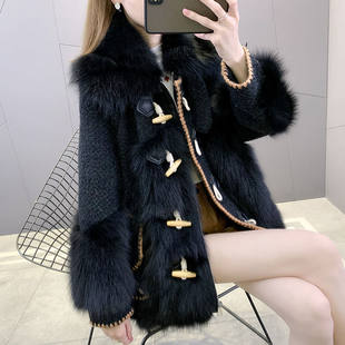 若い毛皮ワンピース模造キツネの毛皮のコート女性のための短い気質ウールコート 2023 冬の新スタイル韓国