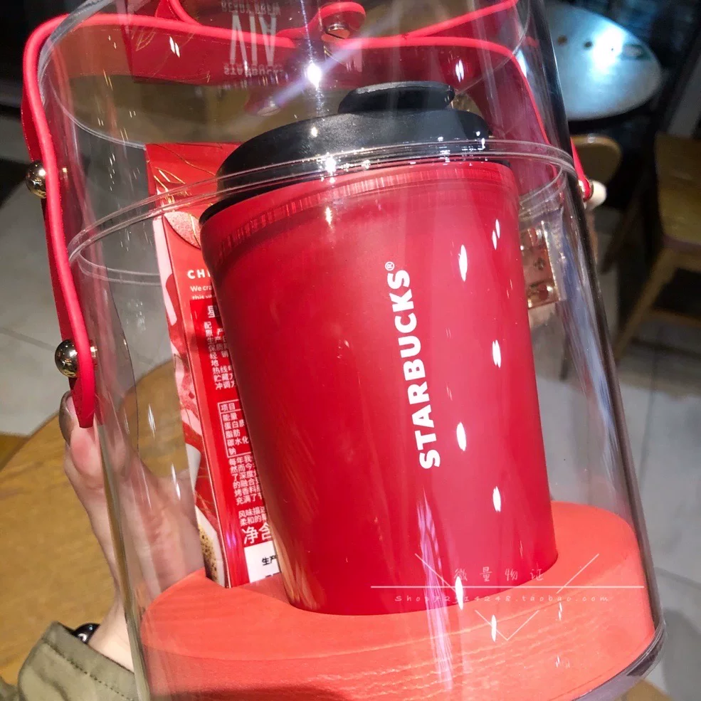 Starbucks, крас pendant, стекло нержавеющая сталь, ведро, набор, подарочная коробка, 2020, с маленькими медведями