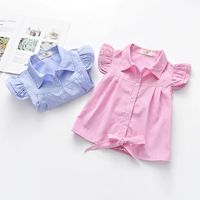 Mùa hè mới Hàn Quốc sọc cotton trẻ em áo sơ mi cô gái nước ngoài nhỏ bay tay áo của phụ nữ ngắn tay áo sơ mi shop đồ trẻ em