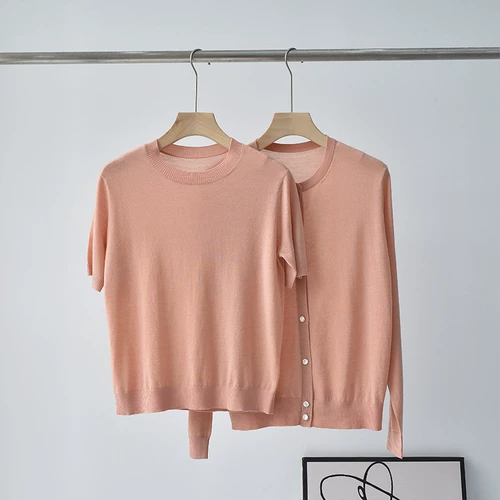 Комплект, шерстяной свитер, трикотажный кардиган, 60 шт, французский стиль, короткий рукав