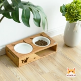 Meow Xian'er Ceramic Cat Bowl Чаша Защитная шея наклонная чаша Двойная чаша может быть отрегулирована на высоком уровне бамбука, а деревянный корм для домашних животных становится кошковым котенком миской