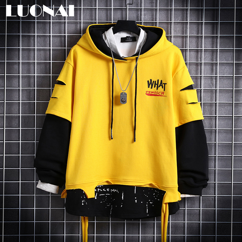 New Hong Kong Style hip hop Hooded Sweater men's two piece printed BF loose Pullover Jacket fashion in autumn 2020