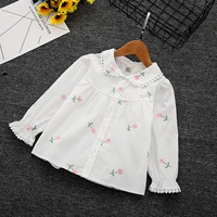 2018 trẻ em mới của quần áo cô gái áo trẻ em Hàn Quốc phiên bản của hoa thêu áo sơ mi bé hoang dã bông dài tay áo sơ mi shop đồ trẻ em