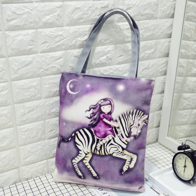 Zebra GirlFemale bag Korean version Cartoon lady high-capacity canvas handbag Fashion and leisure bag Versatile environment protection Shopping bag