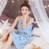 Kích thước lớn váy ngủ dây đeo váy ngủ nữ mùa hè cotton modal gợi cảm dễ thương phụ nữ Hàn Quốc dây đeo váy ngủ cotton - Đêm đầm