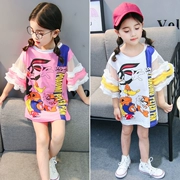 Trẻ em mặc cô gái 2018 mùa hè mới thời trang trẻ em nước ngoài của ngắn tay T-Shirt ăn mặc giản dị trẻ em vừa váy