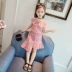 Cô gái đại dương mùa hè 2018 trẻ em Hàn Quốc mới bé kẻ sọc ve áo váy không thường xuyên hai mảnh bộ áo liền quần cho bé Phù hợp với trẻ em