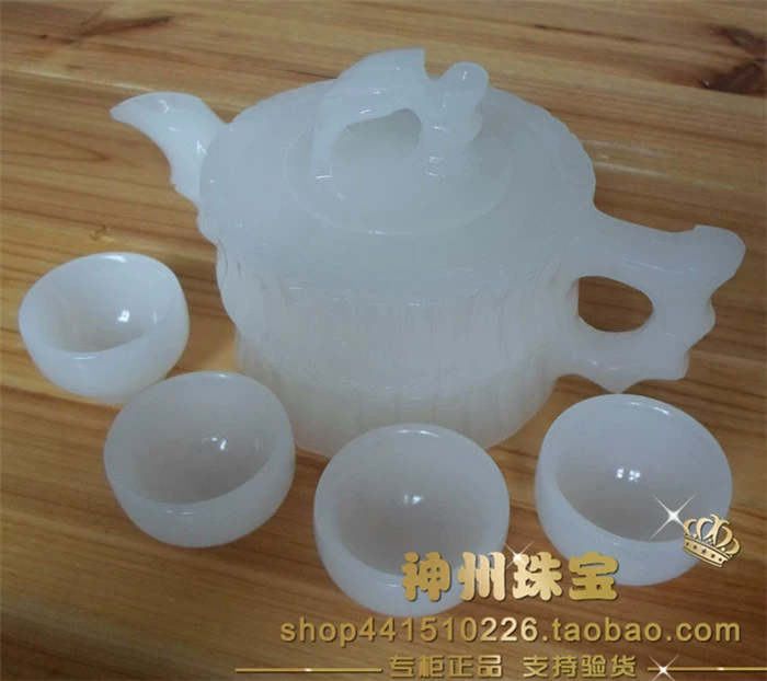 Chính hãng tự nhiên Afghanistan White Jade Tea Set Jade Wine Set Ấm trà Bộ trang trí đặc biệt Kung Fu Jade Tea Cup Wine Glass - Trang trí nội thất