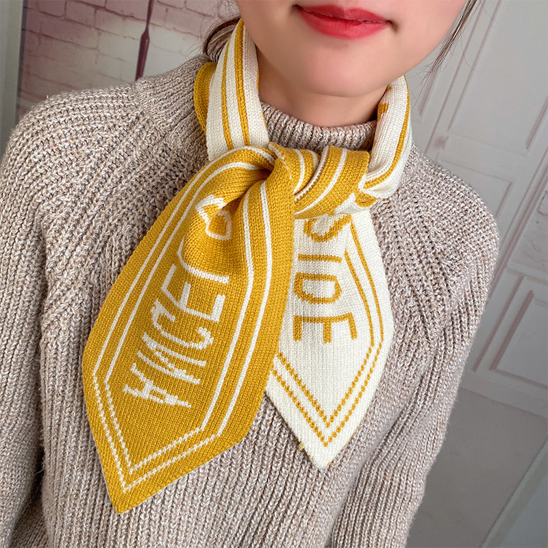 Letters Turmeric + WhiteLate late Same ins the republic of korea Knitting wool Neck cover overlapping fish tail Neckline bow Small scarf female Autumn and winter