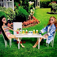 Búp bê barbie bộ đồ ăn gói thực phẩm cô gái công chúa nhà đồ chơi bảng ghế ăn tủ lạnh phụ kiện nội thất đồ chơi cho bé gái