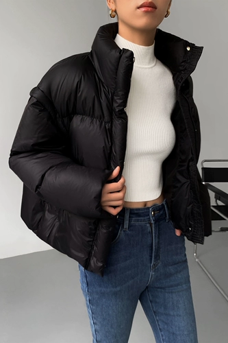 Черный демисезонный пуховик, бархатная куртка, оверсайз, утиный пух