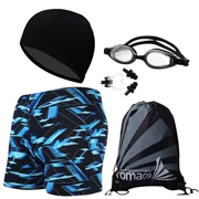 Quần bơi nam ống kính bơi mũ ba mảnh phù hợp với bé trai Quần lót trẻ em lớn quần bơi ống quần học sinh quần short - Nam bơi đầm