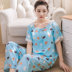 Bông lụa đồ ngủ của phụ nữ phần mỏng Hàn Quốc phiên bản của cotton lụa vòng cổ giản dị dịch vụ nhà phù hợp với nhân tạo cotton mùa hè quần ngắn tay Bộ Pajama