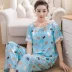Bông lụa đồ ngủ của phụ nữ phần mỏng Hàn Quốc phiên bản của cotton lụa vòng cổ giản dị dịch vụ nhà phù hợp với nhân tạo cotton mùa hè quần ngắn tay các kiểu đồ bộ mặc ở nhà đẹp Bộ Pajama