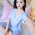 Bông lụa đồ ngủ của phụ nữ phù hợp với mùa hè ngắn tay hai mảnh cotton lụa rayon cotton nhà dịch vụ giản dị XL thời trang nữ cao cấp Bộ Pajama