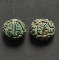 Украшения на шею 老瓷松石雕刻团寿纹吊坠1对 古玩绿松石奇石珠宝水晶帽正饰品
