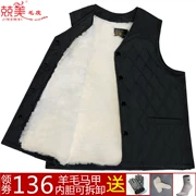 Áo len nam mùa thu và mùa đông lông cừu thật một tuổi trung niên ấm nhung áo vest cotton dày vai