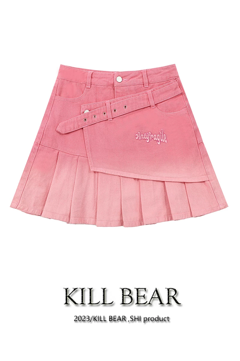 Fuchsia denim skirt, gradient, high waist, "fish tail" cut