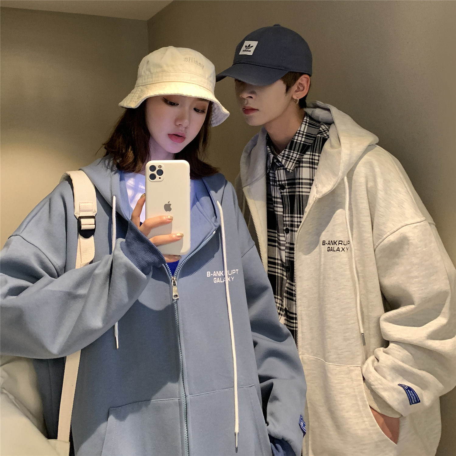 Couple's ins sweater autumn 2020 new roora hooded cardigan men's Korean loose sportswear women's trend