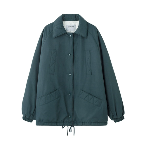 Демисезонный пуховик, длинные ретро джинсы с начесом, куртка, свободный крой, средней длины