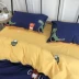 Phim hoạt hình chú khủng long nhỏ dễ thương bé bông bốn mảnh cotton ba mảnh 1,5 m - Bộ đồ giường bốn mảnh Bộ đồ giường bốn mảnh