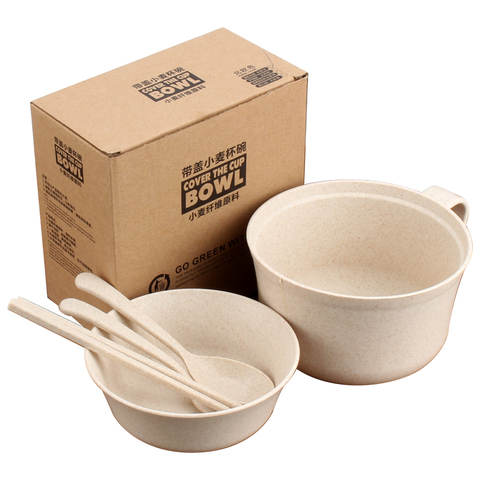小麦秸秆日式盖大号方便面碗筷五件套优惠券
