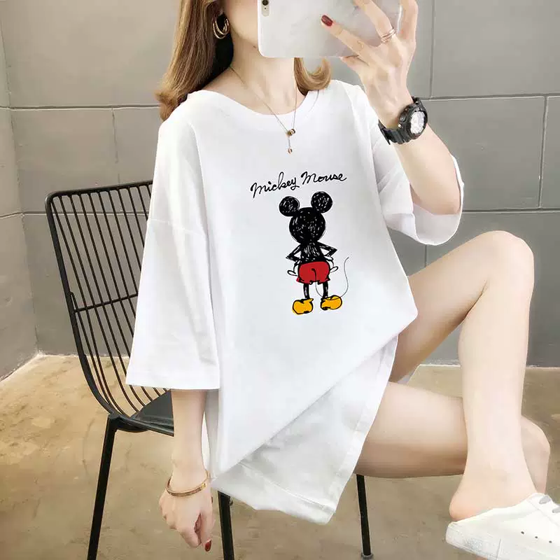 2020 phụ nữ mang thai mới áo thun ngắn tay mùa xuân và mùa hè phiên bản Hàn Quốc của Mickey in hoạt hình đầu cộng với quần áo phụ nữ - Áo thai sản