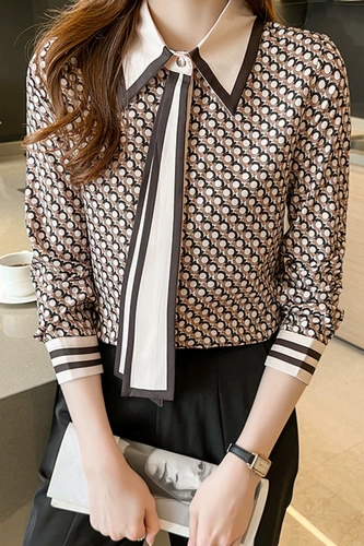 Осенняя рубашка, бюстгальтер-топ, воротник поло, длинный рукав, коллекция 2023, в корейском стиле
