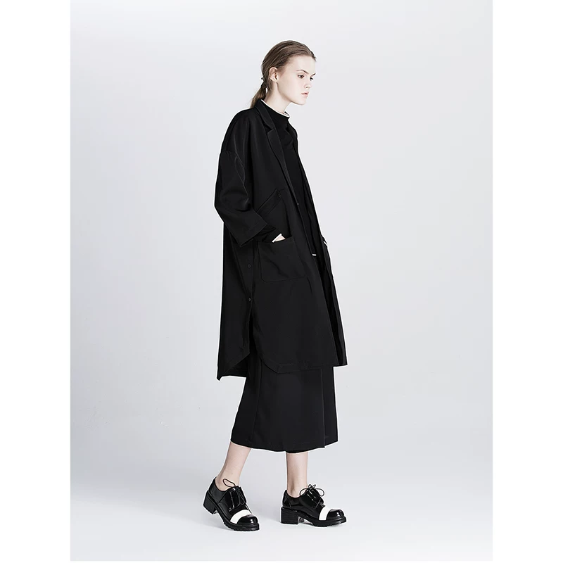 Костюм, trench coat, осенняя оригинальная дизайнерская куртка, свободный крой