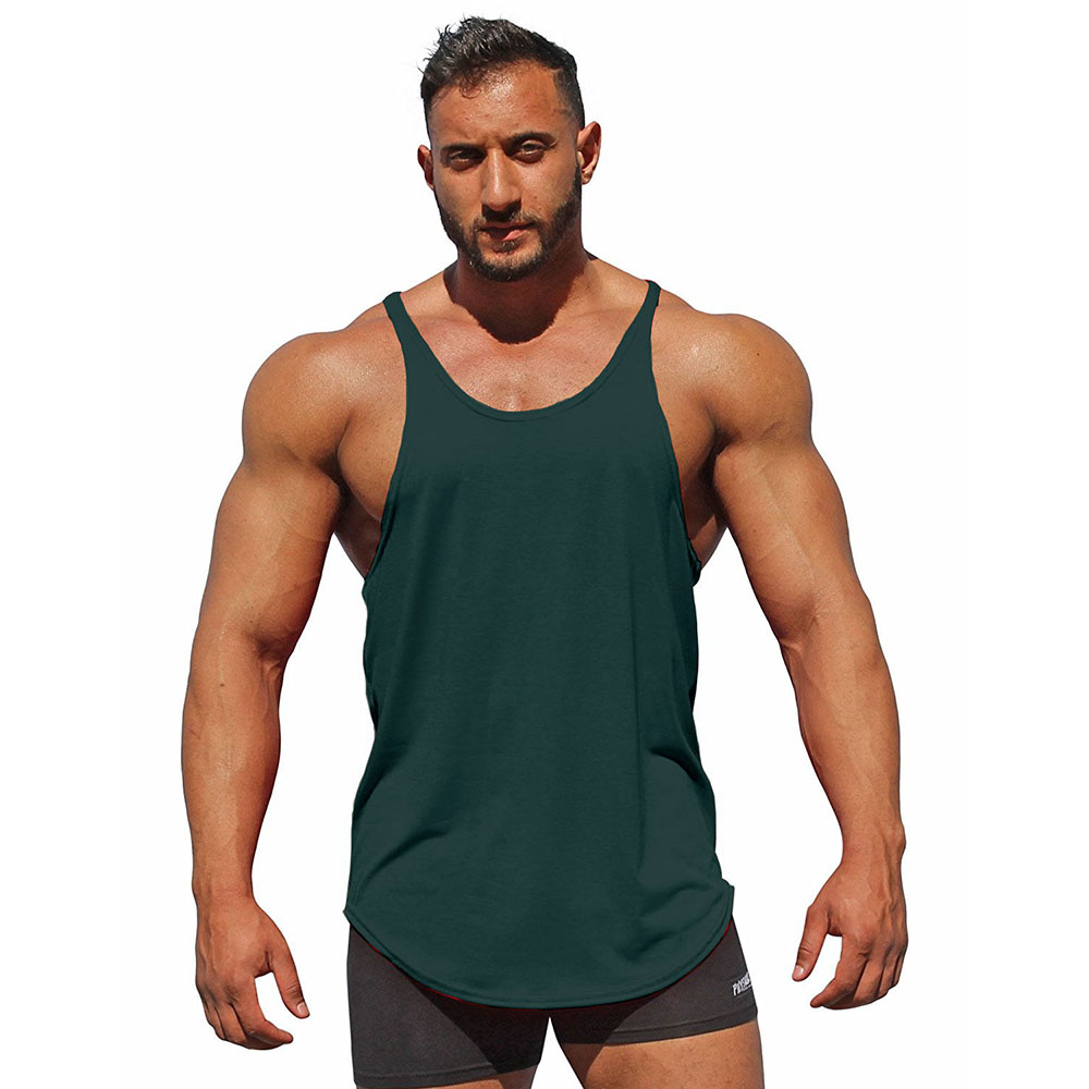 Blackish GreenMenSportTshirtGymBodybuildingMuscleVestFitTankTops