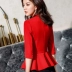 Bộ đồ vest đỏ nữ Hàn Quốc phiên bản 2019 mới tay áo giản dị nhỏ phù hợp với bộ đồ chuyên nghiệp phỏng vấn áo liền quần - Bộ đồ