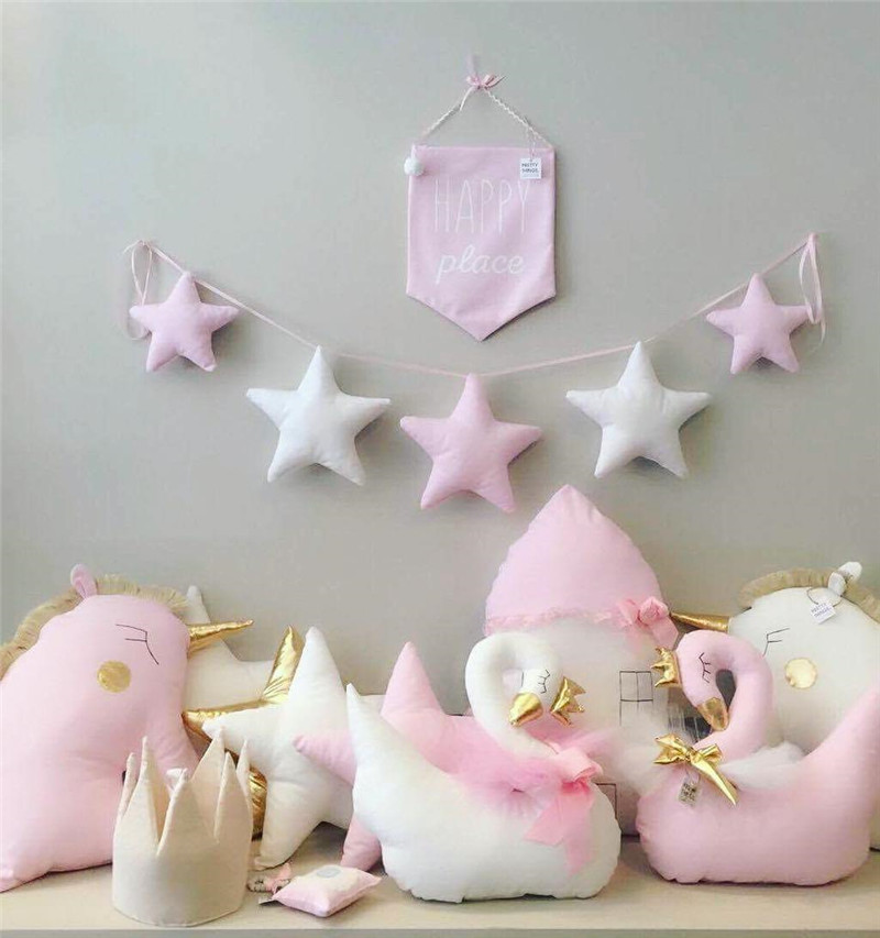 decorațiuni de perete pentru copii, șiruri suspendate cu stea pentagonală, pandantive decorative pentru cameră cu inimă pentru fete_voghion.com