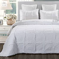 Sợi màu Hàn Quốc chăn bông trắng tinh khôi ba mảnh thêu hoa hồng lãng mạn mẫu phòng điều hòa mềm mại là bộ drap giường