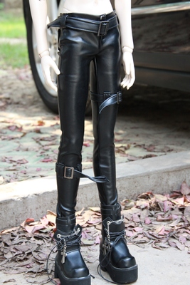 taobao agent Childhood baby clothing BJD/SD black tight leg leather pants leather clothes uniform tight slim quarter three -point uncle customized