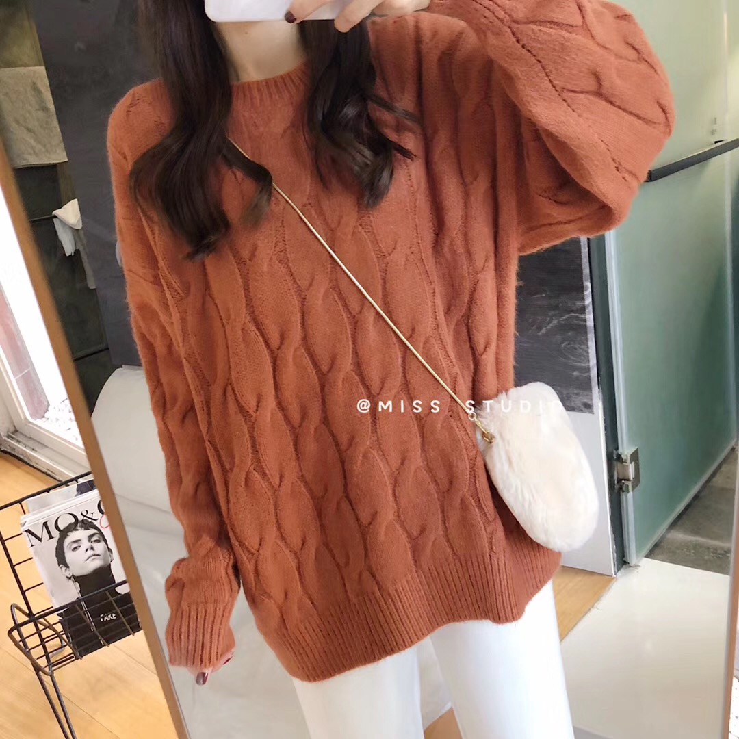 Caramelwinter new pattern soft milk blue sweater female Lazy wind knitting loose coat 2020 Korean version student easy thickening Wear out jacket
