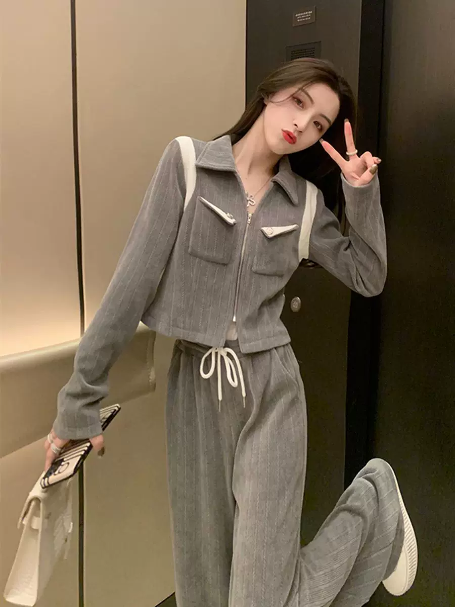 Спортивный костюм для отдыха, модный набор, стиль Chanel, свободный посад, западный стиль, стиль высокого качества