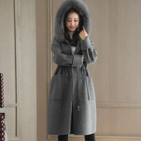 Шерстяное пальто, зимняя куртка, длинный однотонный корсет с капюшоном, коллекция 2022, городской стиль, средней длины