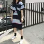 Mùa hè mới của Hàn Quốc retro chic thời trang lỏng hoang dã polo cổ áo T-shirt + cao eo dải màu váy phù hợp với áo kiểu nữ đẹp tuổi 35