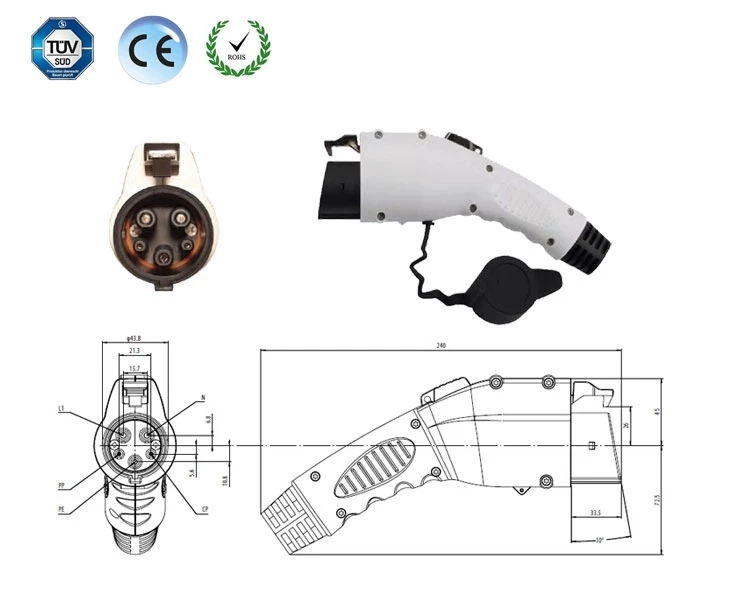 US standard J1772 charging gun plug electric car plug, US -regulatory charging pile connector Type1 communication