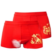 Năm sinh màu đỏ đồ lót nam eo cotton boxer thanh niên 100% cotton boxer hộp quà