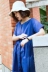 Suji Ange Thiết Kế Ban Đầu Một loại lỏng váy dài văn học retro vòng cổ màu xanh ăn mặc 2018 mùa hè ăn mặc