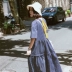 Suji Ange thiết kế ban đầu vòng cổ lỏng váy văn học retro Tây Tạng màu xanh sóng điểm váy mùa hè phong cách mới đầm 2 dây suông dài Váy dài