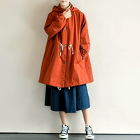 Suji Ange văn học retro Nhật Bản kích thước lớn áo khoác 2018 mùa thu mới lỏng trùm đầu áo gió nữ phần dài áo khoác dạ nữ ngắn