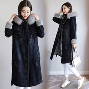 Bông của phụ nữ phần dài 2018 mùa đông Hàn Quốc phiên bản mới bf lỏng dày cộng với nhung lamb tóc denim jacket bông áo khoác