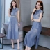 Denim váy 2018 mùa hè mới của phụ nữ Hàn Quốc phiên bản của tươi đơn ngực khe váy dài váy mỏng váy giảm béo