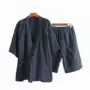 Bộ đồ ngủ kiểu Nhật sọc phòng tắm hơi mồ hôi kích thước lớn Đồ ngủ Áo choàng nam kimono mặc nhà phù hợp với hai mảnh đồ bộ nam mặc nhà