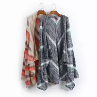 Mùa xuân và mùa thu Áo len dệt kim khí chất Áo len nữ dài sọc thời trang áo len lỏng B58 áo khoác cardigan nữ mỏng