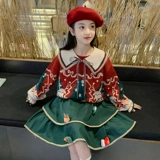 Демисезонный красный атмосферный трикотажный свитер, шлем, костюм принцессы, наряд маленькой принцессы